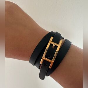 (Sold) Authentic Hermes Triple Tour bracelet in black/gold